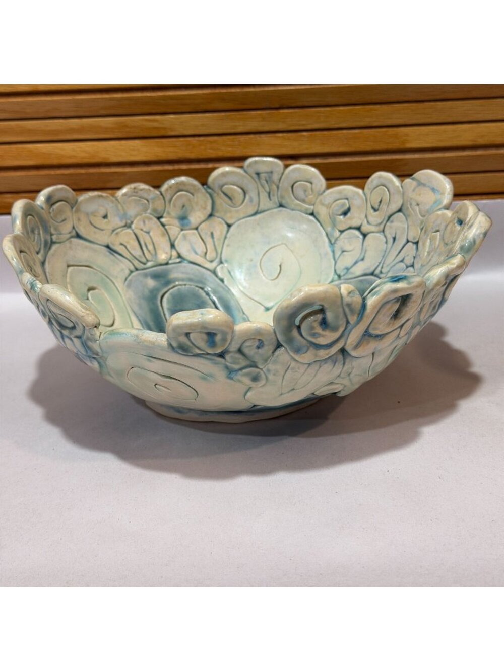 Paula J. Burke Studio Art Pottery Blue Swirl Signed Bowl Cazenovia Artisans 7.5"
